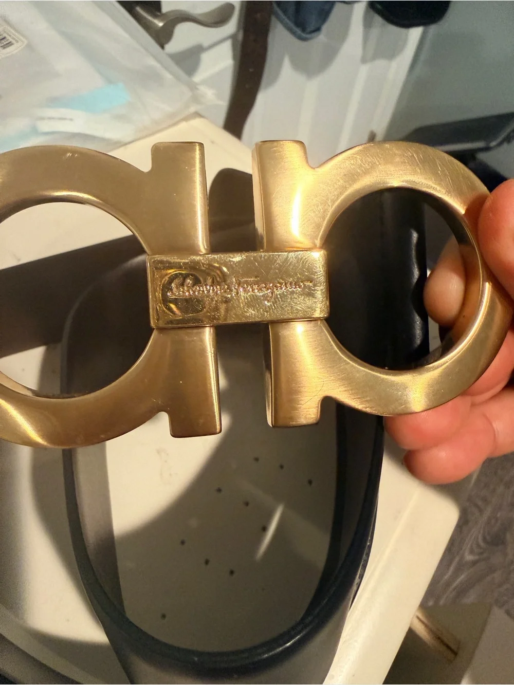 Salvatore Ferragamo Gold Double Gancini Belt Buckle